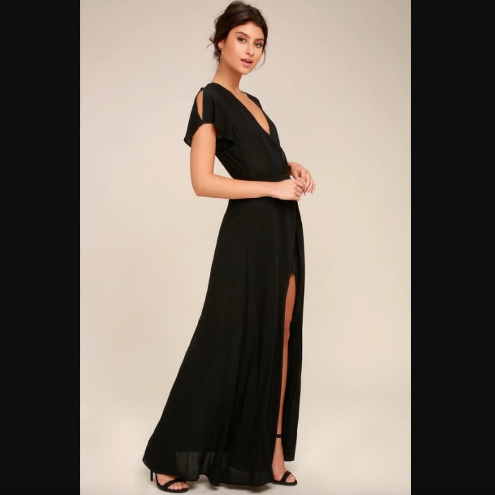Lulu's Heart of Marigold Black Wrap Maxi Dress (XS) - NWOT